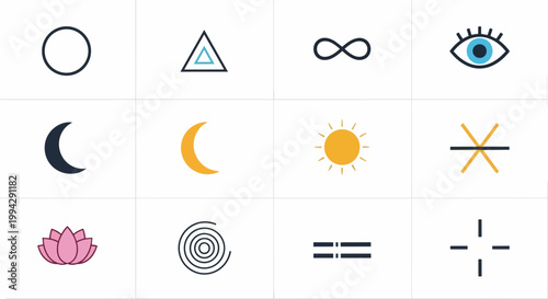 Abstract icon set of geometric shapes and symbols for design