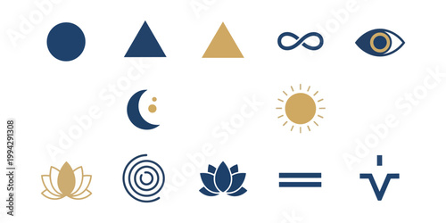 Abstract symbolic icons set on black background