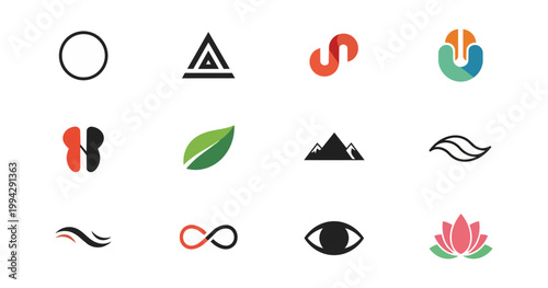 Abstract graphic icons on black background for design concepts