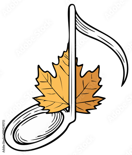 Musical Note with Autumn Maple Leaf Illustration