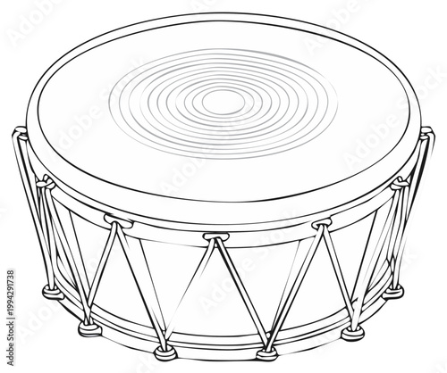 Illustration of a snare drum, musical instrument, outline, art, drawing for children and coloring