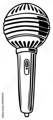Detailed graphic illustration of a vintage microphone ready to capture vocals or for public speaking events stage equipment