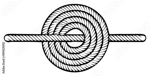 Rope knot tied in a circular pattern with a straight section through the center