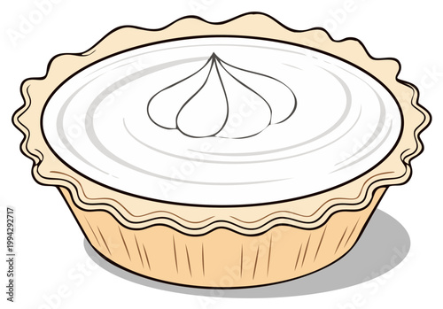 A classic cream pie with a crimped crust and whipped topping in a simple cartoon illustration style