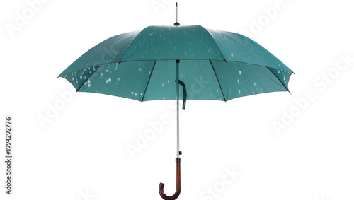 Teal Rain Umbrella with Black Handle and Metal Ribs