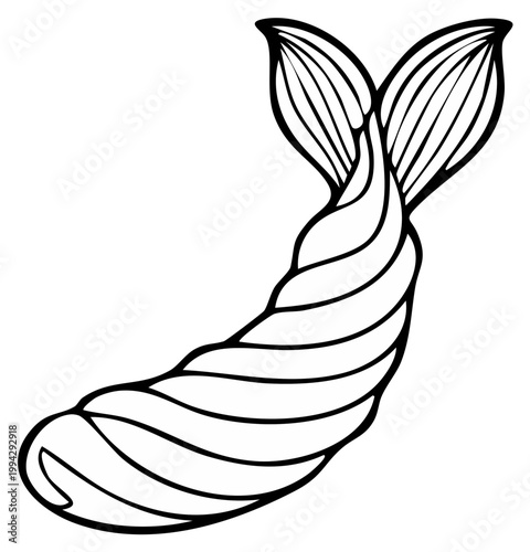 Stylized whale tail illustration simple black outline isolated on white