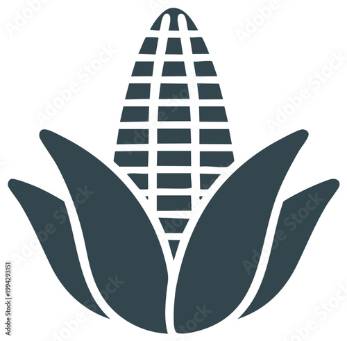 Corn cob with husks icon. Corn on the cob silhouette, simple agricultural vector image