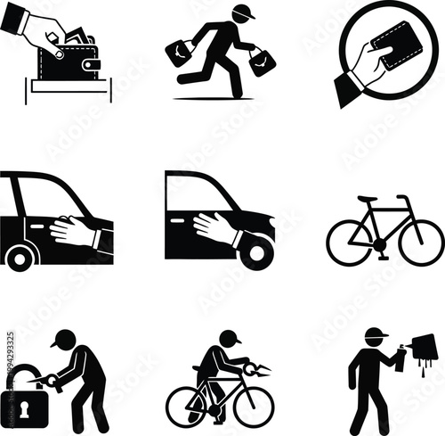 Black and white of people stealing theft bicycle