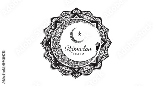 Elegant Ramadan Kareem Greeting Card with Crescent Moon and Star Design.