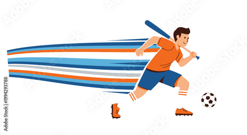 Man Playing Soccer with Baseball Bat.