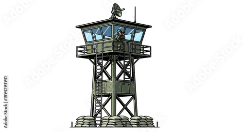 A watchtower with a person inside.