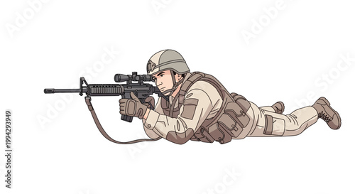 Soldier in combat tactical position.