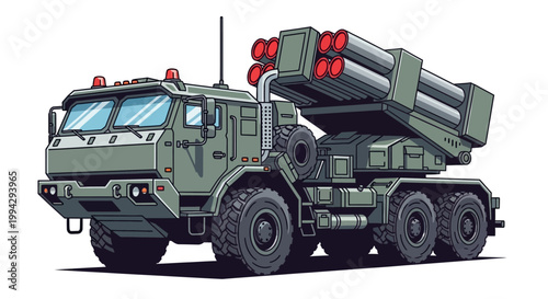 Military truck with missile launcher system.