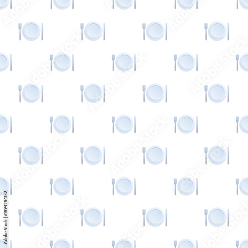 Seamless pattern featuring plates with forks and knives on a white background