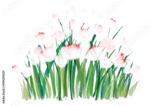 Pink meadow lawn clipart isolated on white