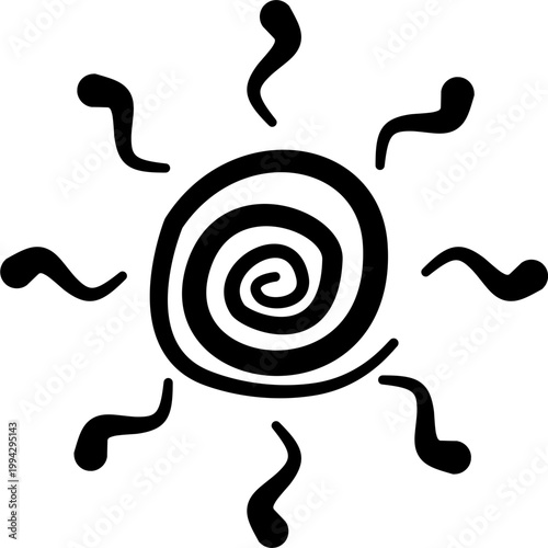 The swirling sun emits rays