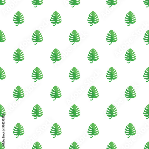 Green monstera deliciosa leaves creating a minimalist tropical seamless pattern