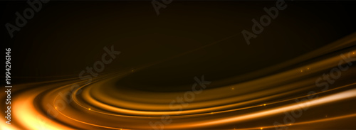 Fast speed motion light effect on black background. Vector realistic illustration of neon yellow radial movement beams, night highway traffic design, abstract wave lines against dark road backdrop