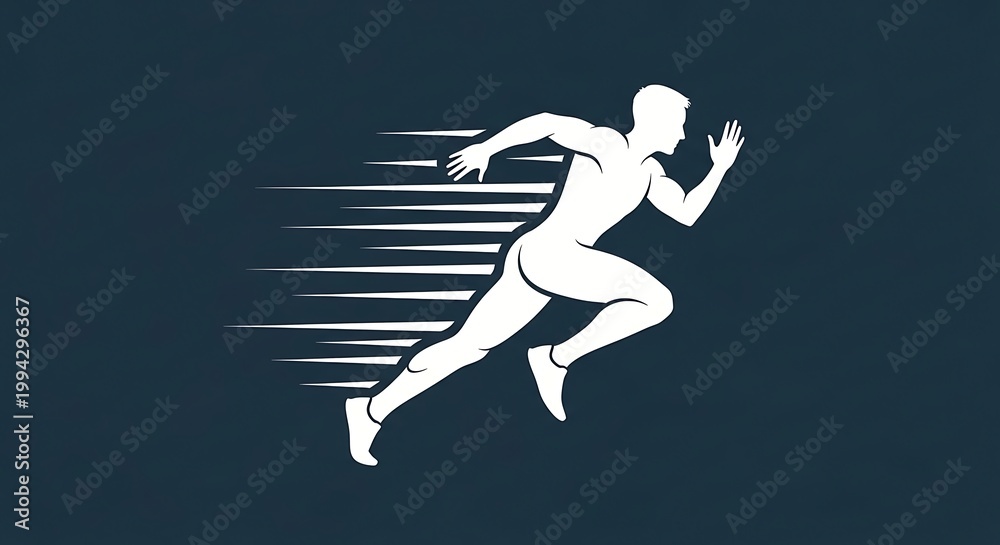Obraz premium 3d white silhouette runner in motion blur effect on dark blue gradient background