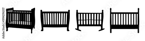 set of four minimalist baby cribs flat design vector illustration
