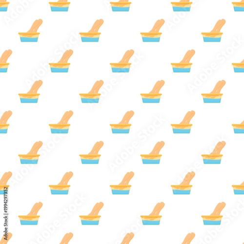 Seamless pattern featuring repeated bowls of depilatory wax with wooden spatulas