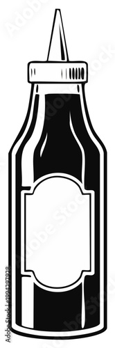 Sauce bottle graphic illustration in black and white