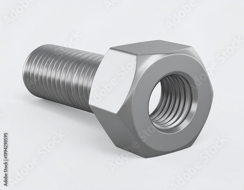 Isolated 3D High-Precision Stainless Steel Hex Bolt, Nut, and Washer Assembly