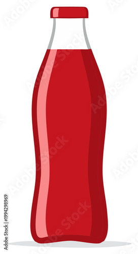 Red beverage bottle, soda pop, vector illustration, refreshing drink, isolated.