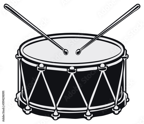 Marching Drum with Drumsticks Percussion Instrument Vector Illustration