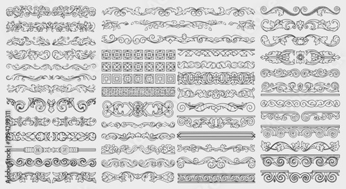 Schilderij op canvas Medieval Ornamental Flourishes and Borders with Intricate Floral and Geometric P