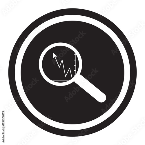 A magnifying glass shows graph trends