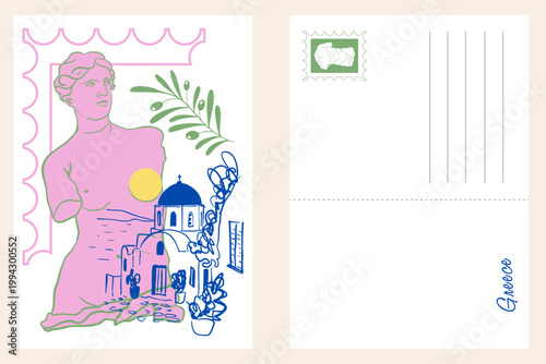 Antique Marble Statue, Greek Postcard Design, Statue, Santorini, Olive