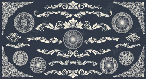 Medieval Ornamental Floral Scrolls Mandala Patterns and Decorative Design Elements Kit