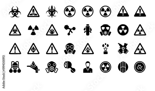 Minimal CBRN icon set hazard chemical biological nuclear symbols vector isolated on white background