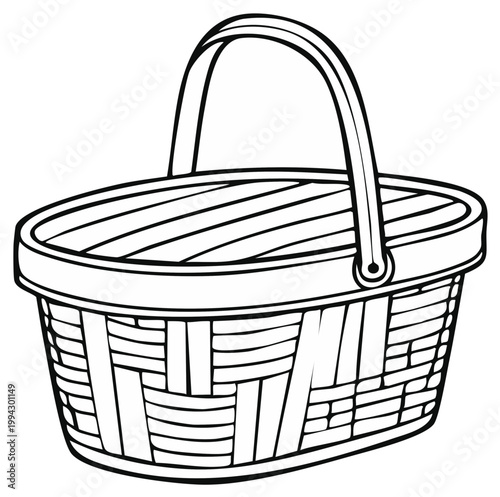Woven basket illustration picnic hamper drawing black and white outline