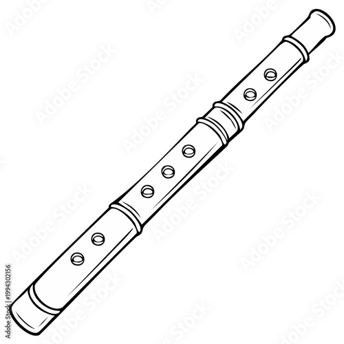 Line Art Illustration of a Flute Musical Instrument with Finger Holes for Music Notes