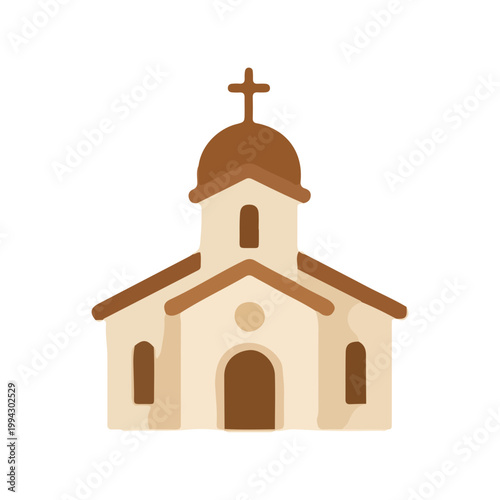 Flat Vector Illustration of a Traditional Church Building