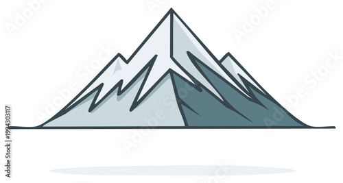 Minimalist Style Vector Illustration: A Snowy Mountain Peak in Cold Grey and White Hues