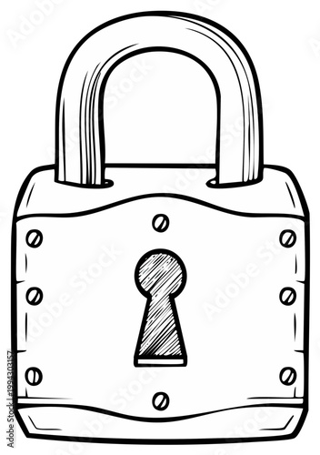 Hand Drawn Illustration of a Vintage Padlock with Keyhole