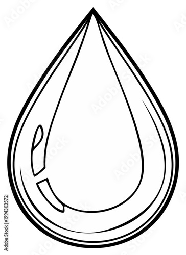 Black and white stylized illustration of a water droplet isolated on white.