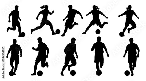 Professional Soccer Player Running Silhouette Vector, Dynamic Action Pose Illustration