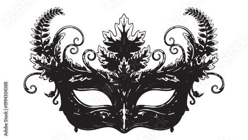 Intricate Black Venetian Mask with Elegant Detailing for Costume and Carnival Events.