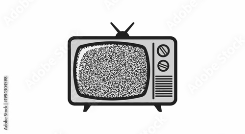 Vintage television with static on screen, two knobs and antenna