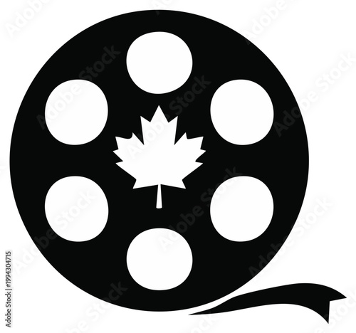 Film Reel Icon with Canadian Maple Leaf Symbolizing Canada Film Industry