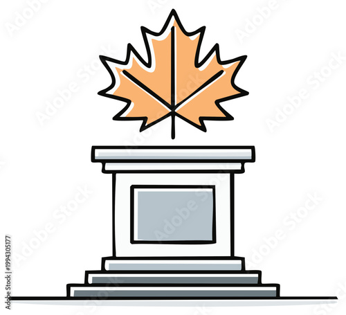 Orange Maple Leaf Monument on Pedestal Commemorating Autumn or Nature
