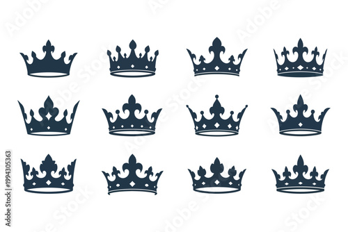 Royal crowns silhouette ten black crowns in three rows