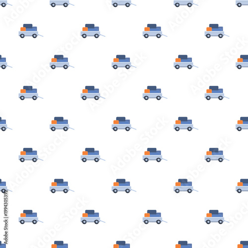 Luggage carts with suitcases forming a repeating seamless pattern