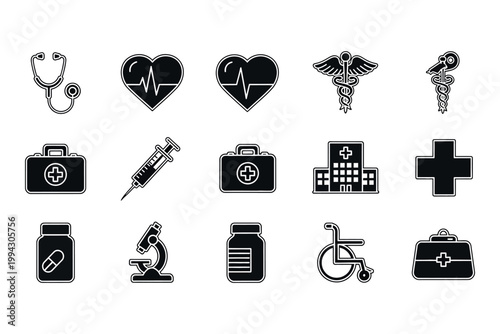 Medical icons silhouette set for healthcare and medicine