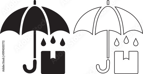 Keep dry umbrella box packaging icon