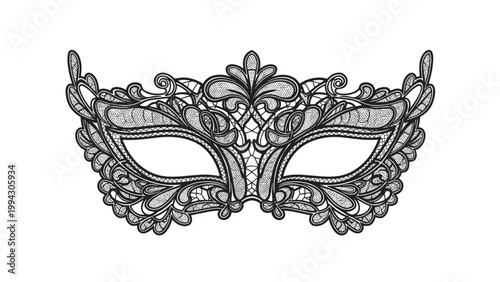 Elegant Black Lace Mask with Intricate Detailing for Costume or Party Wear.